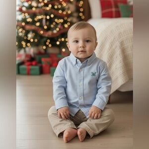 Janie and Jack Light Blue Button-Down Shirt 6-12 months